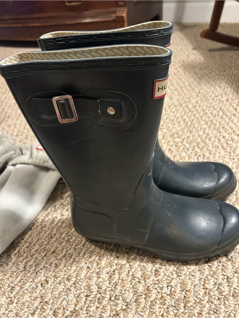 Hunter Black Rain Boots with Light Gray Fleece Boot Liners - Picture 3 of 7